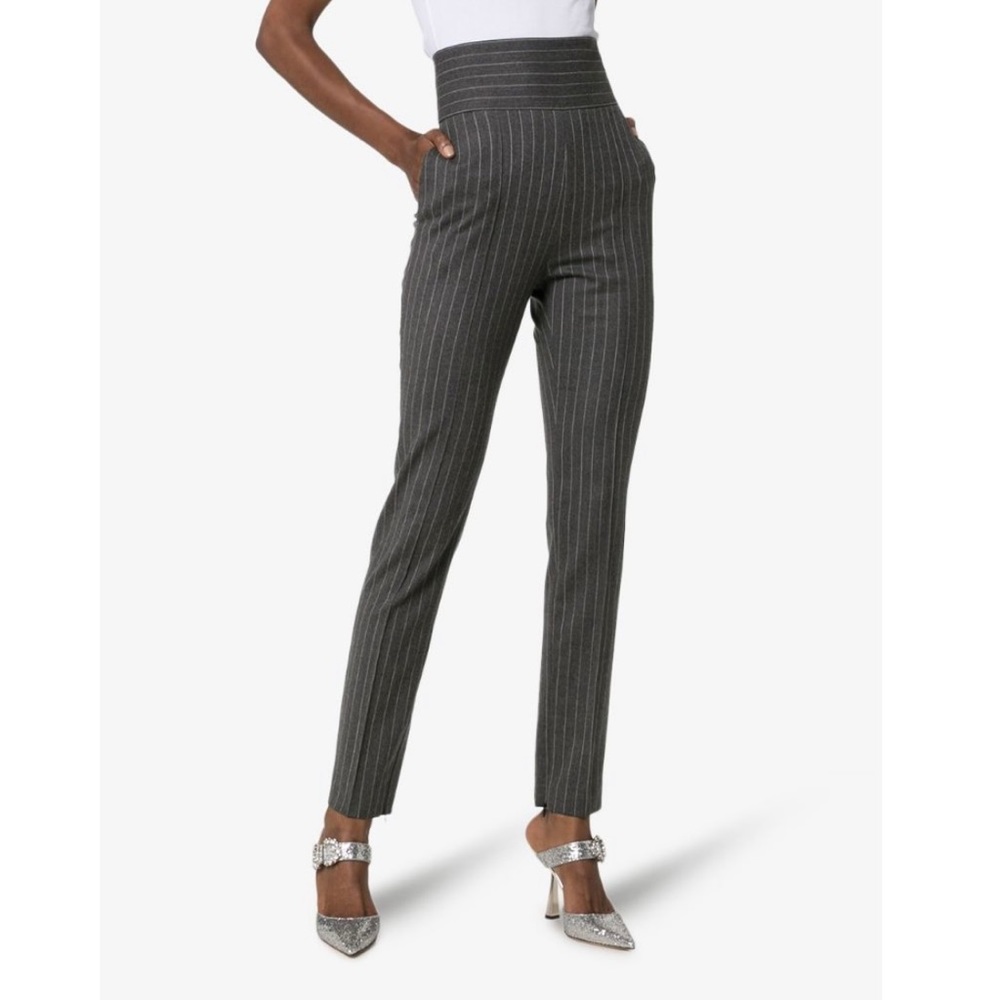 Alexandre Vauthier High Waist Slim Leg Pinstripe Trousers / Size 40 US 8 / Grey